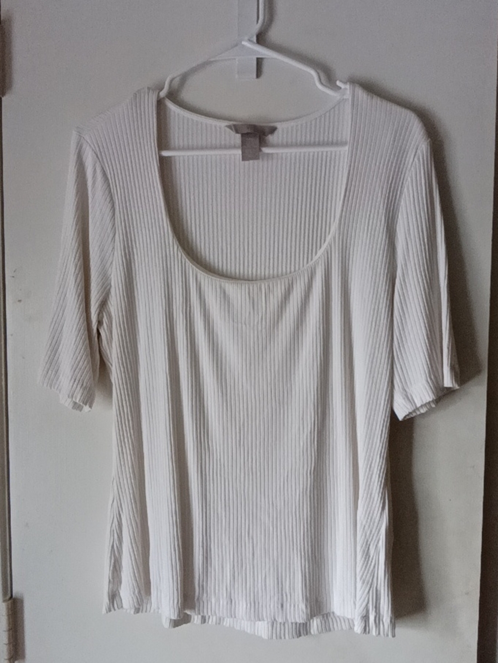 H&M Cream Ribbed Scoop Neck Short Sleeve Top